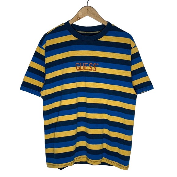 Vintage Guess | Men | 90s Crew Neck Embroidered Stripe Tee | Size Medium - Picture 1 of 10